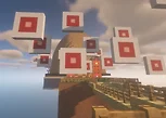 Archery targets floating around the Acorn Arena in Minecraft